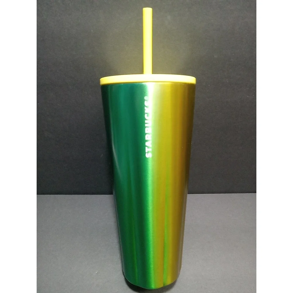 Starbucks Summer 2022 Green/Yellow‎ Puffy Stainless-Steel 24 Oz. Tumbler